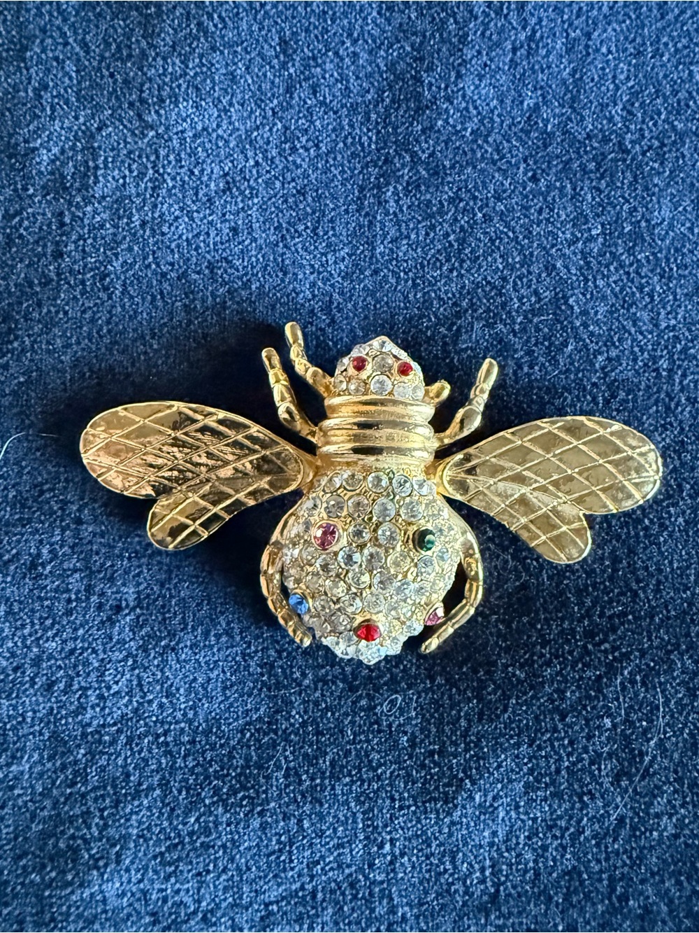 Vintage Gold-Tone Rhinestone Bee Brooch Pin Multicolor Crystal Insect